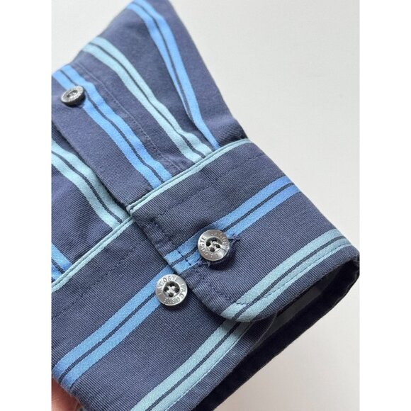 Lot of 2 LACOSTE Navy Blue Red Striped Cotton Casual Button Down Shirts, Size 43 - Picture 7 of 16